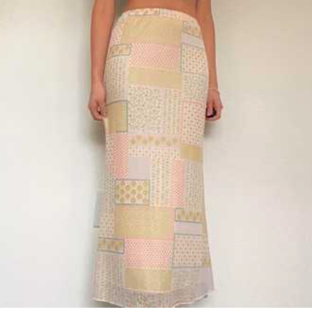 See You Monday Patchwork Maxi Skirt - Pink and Yellow. Size M